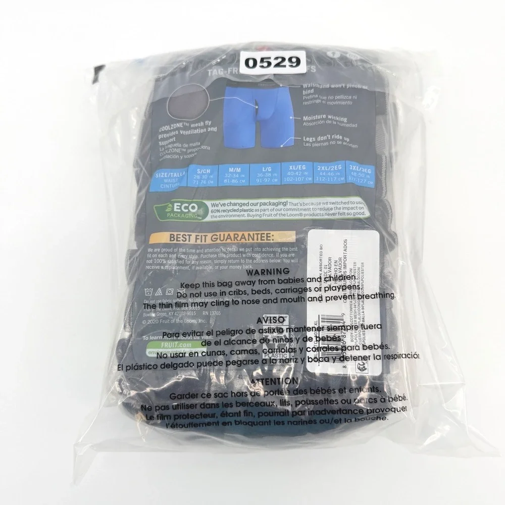 Fruit of the Loom Boxer Briefs Men XL Black CoolZone Fly Breathable Eversoft 5pk